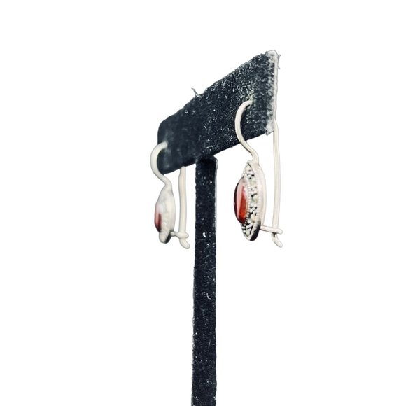 Vintage Sterling Silver Marcasite And Semi Precious Stone Pierced Earrings (4944 - Picture 2 of 6